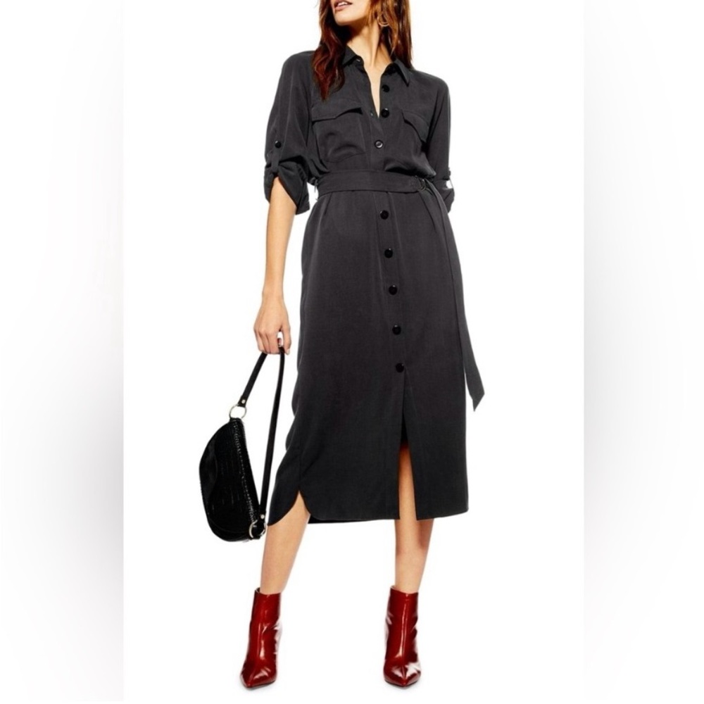 Top shop Utility Dress- Grey with Belt, midi length